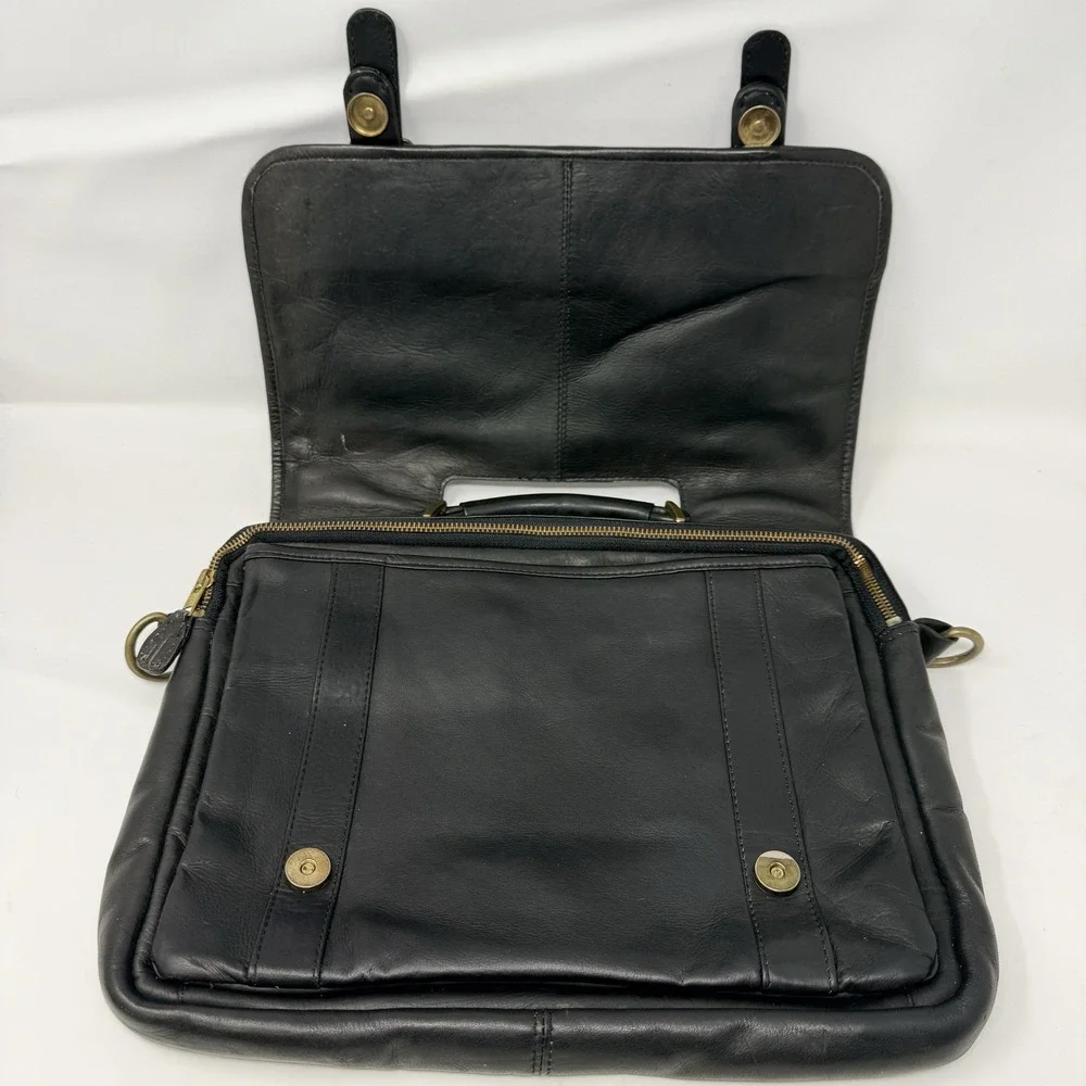 Frye Logan Black Leather Top Handle Briefcase Flap Messenger Laptop Bag Men's